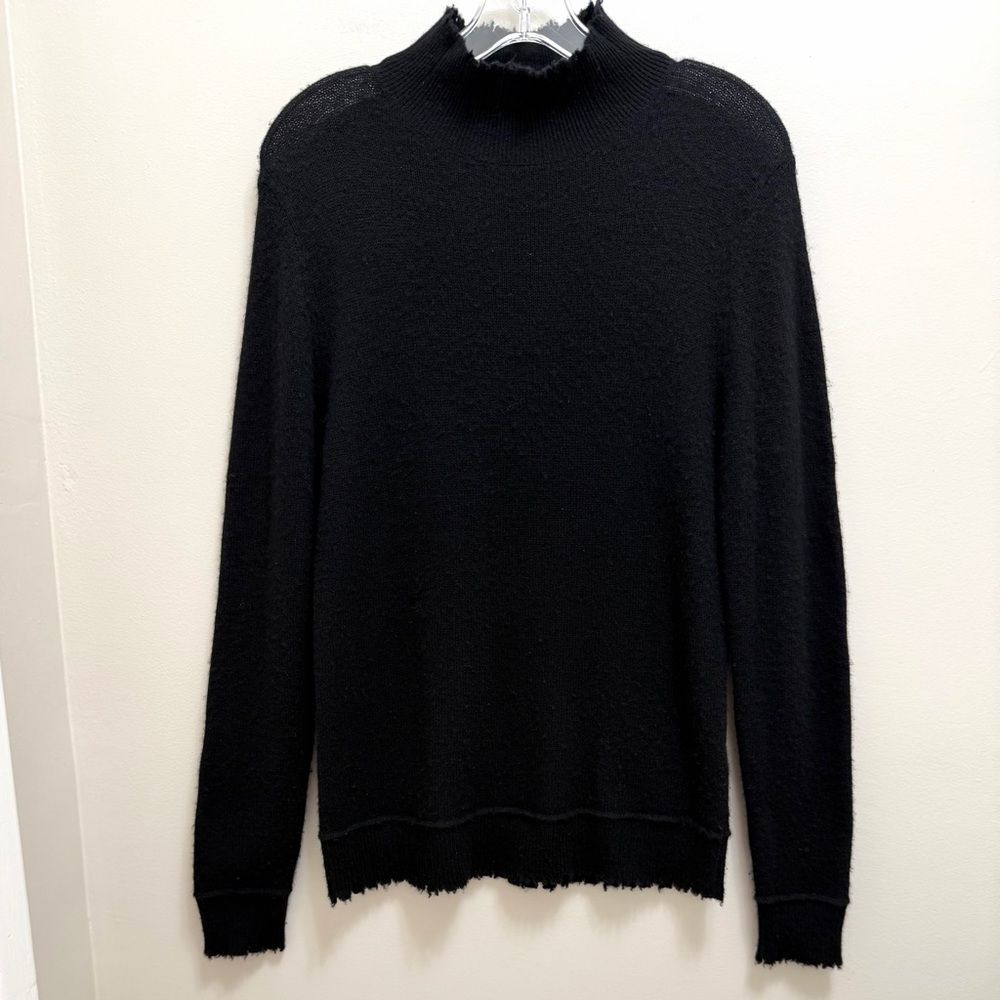 R13 Cashmere Sweater Long Sleeve Mock Neck Distressed Hem Black Size S - Picture 3 of 11